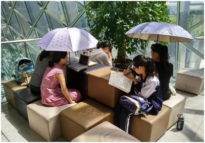 撑雨伞看书